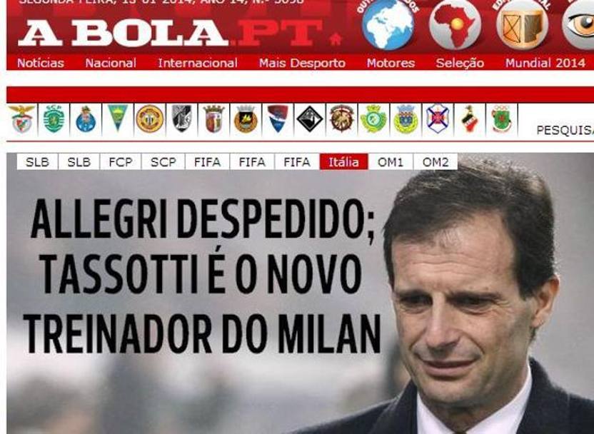 La home page di A Bola, in Portogallo